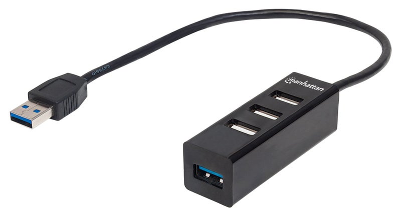 Manhattan 4-Port USB 3.0 Hub â€“ with Long 12 Inch Cable, 5 Gbps Data Transfer, 1A Mobile Device Charging â€“ Compatible with PC, MacBook, Mac Pro, Mac Mini, iMac, Surface Pro, Flash Drive â€“ 163828 - Image 1